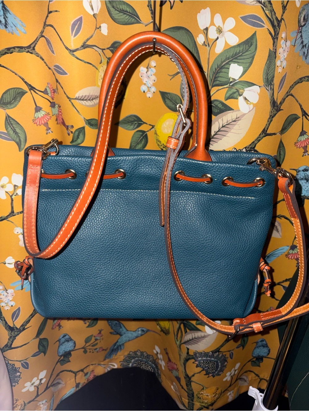 Dooney And Bourke Teal Pebble Grain Tassel Tote - Picture 2 of 6